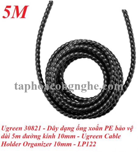 Ugreen 30821 5M Size 10mm màu Đen Dây ống xoắn PE bảo vệ cáp cao cấp LP122 30030821